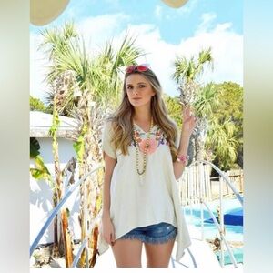 🌸✨ Judith March‎ Cream Embroidered Boho Top L ✨🌸